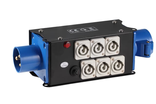Powercon Power Box 16A-3pin CEE inngang, 6 stk grå Powercon